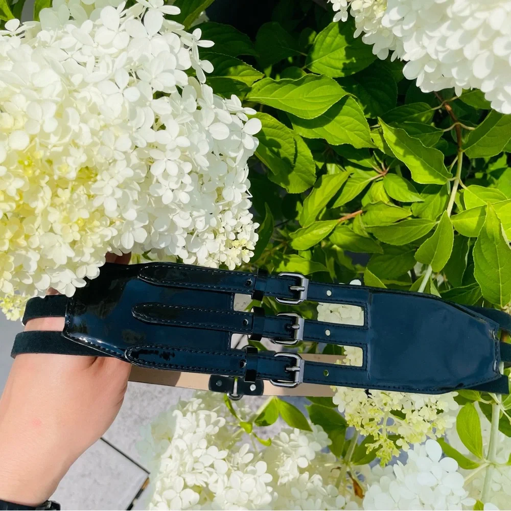 Cole Haan Patent Leather Suede 3-buckle studded Belt